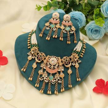 multi color beaded kundan matte gold necklace set 2