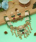 maroon green beaded kundan matte gold necklace set