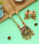 multi color meena kundan matte gold necklace set