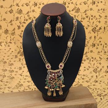 multi color meena kundan matte gold necklace set 2