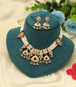 rani green beaded matte gold kundan necklace set