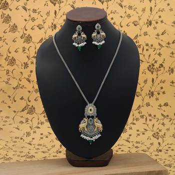 green dual tone oxidised deer motif necklace set 2