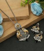 black dual tone oxidised deer motif necklace set
