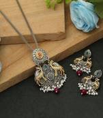 dual tone oxidised deer motif necklace set