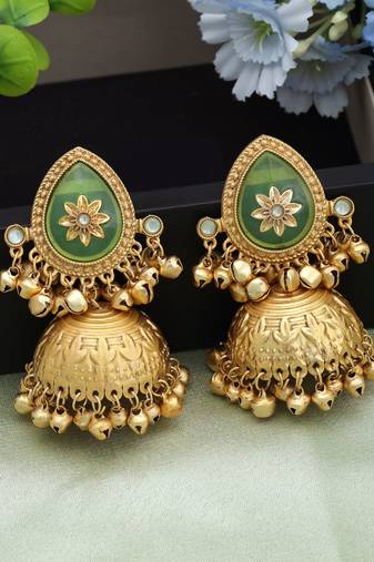 Pista green color big size jhumka kasmiri earrings