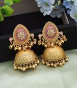Pink color big size jhumka kasmiri earrings