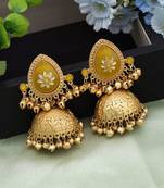 Yellow color big size jhumka kasmiri earrings