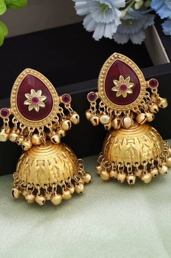 Maroon color big size jhumka kasmiri earrings