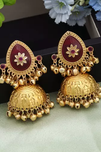 Maroon color big size jhumka kasmiri earrings