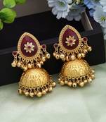 Maroon color big size jhumka kasmiri earrings