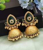 Green color big size jhumka kasmiri earrings