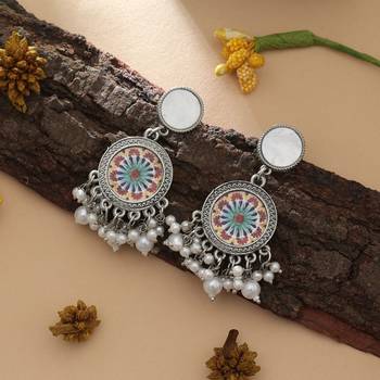 pastel multicolor mandala oxidised beaded dangle earrings 1