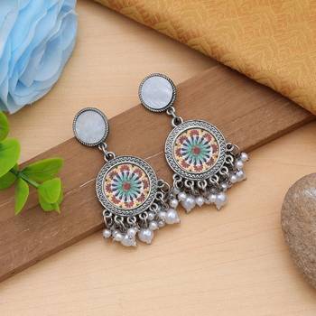 pastel multicolor mandala oxidised beaded dangle earrings 2