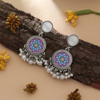 purple mandala oxidised beaded dangle earrings 1