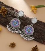purple mandala oxidised beaded dangle earrings