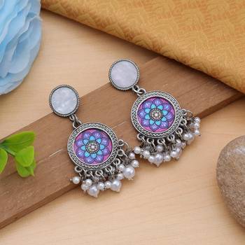 purple mandala oxidised beaded dangle earrings 2