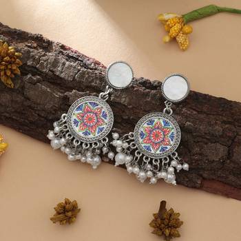 multicolor mandala oxidised beaded dangle earrings 1