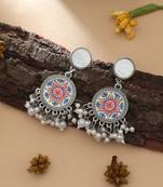 multicolor mandala oxidised beaded dangle earrings