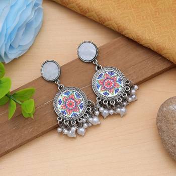multicolor mandala oxidised beaded dangle earrings 2