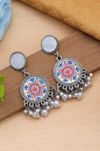 multicolor mandala oxidised beaded dangle earrings