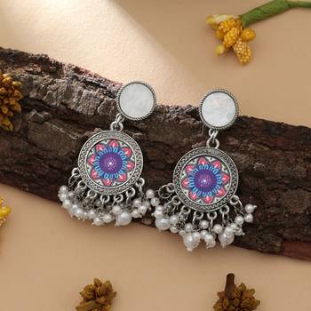 multicolor oxidised floral dangle earrings with beads 1