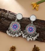 multicolor oxidised floral dangle earrings with beads