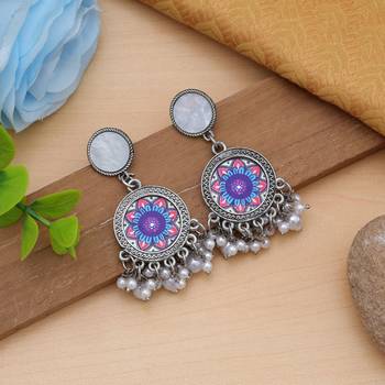 multicolor oxidised floral dangle earrings with beads 2