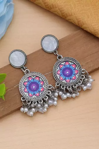 multicolor oxidised floral dangle earrings with beads
