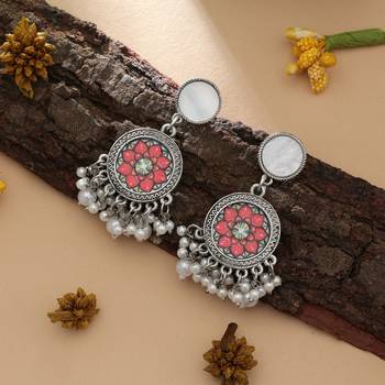 orange oxidised floral dangle earrings with beads 1