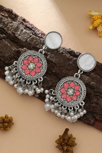 Orange color oxidised earrings