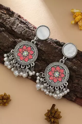 Orange color oxidised earrings