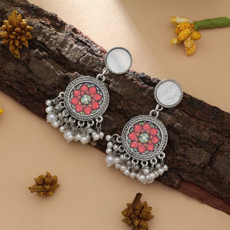 Orange color oxidised earrings