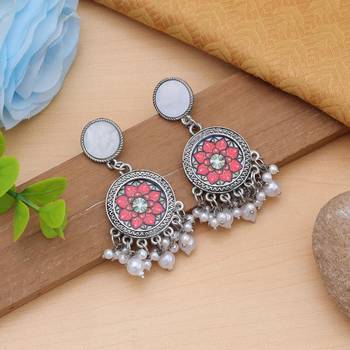 orange oxidised floral dangle earrings with beads 2