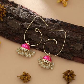 rani pink meenakari beaded jhumki hoop earrings 1