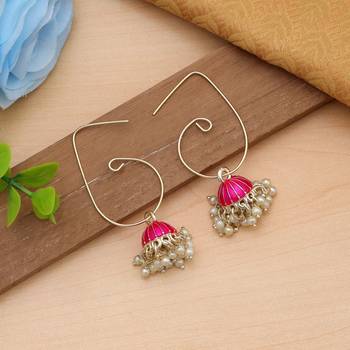 rani pink meenakari beaded jhumki hoop earrings 2