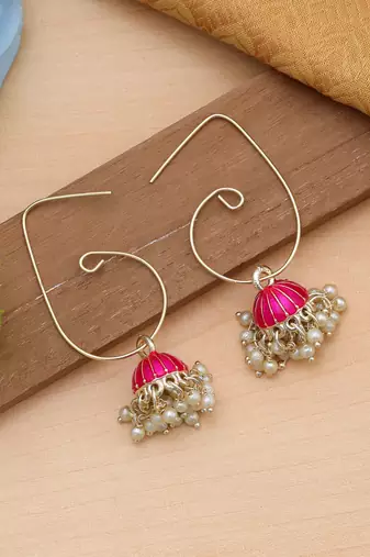 rani pink meenakari beaded jhumki hoop earrings