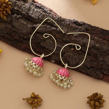 peach meenakari beaded jhumki hoop earrings 1