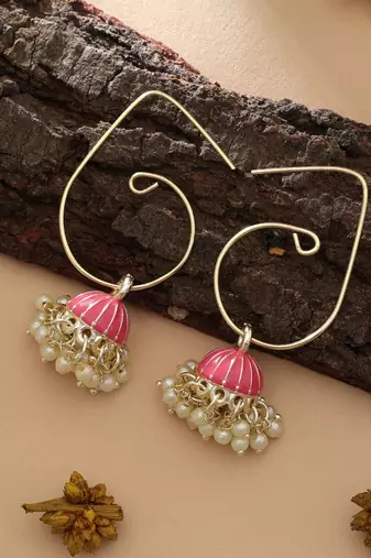 pink  color meenakari earrings