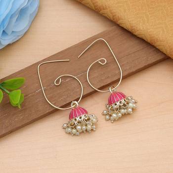 peach meenakari beaded jhumki hoop earrings 2