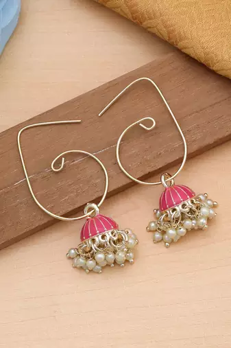 peach meenakari beaded jhumki hoop earrings