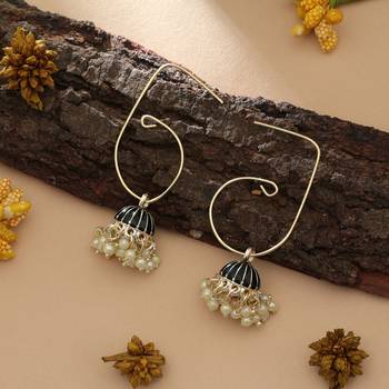 black meenakari beaded jhumki hoop earrings 1