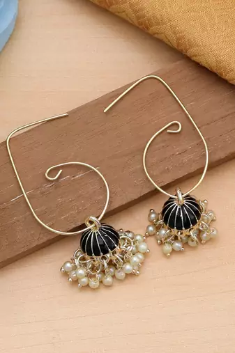 black meenakari beaded jhumki hoop earrings