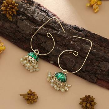 green meenakari beaded jhumki hoop earrings 1