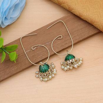 green meenakari beaded jhumki hoop earrings 2