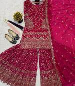 rani pink silk embroidered sharara suit with dupatta