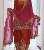 Orange embroidery  fandy silk full stitched farshi salwar