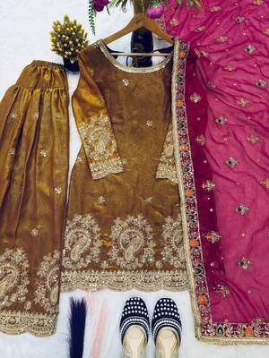 gold silk blend embroidered farshi salwar suit set 4