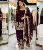 Maroon embroidery  fandy silk full stitched farshi salwar