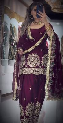 Maroon embroidery Blend Tissue farshi salwar 3