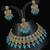 stunning firozi blue mehendi gold plated ad/zircon work polki necklace jewelry set with maangtika